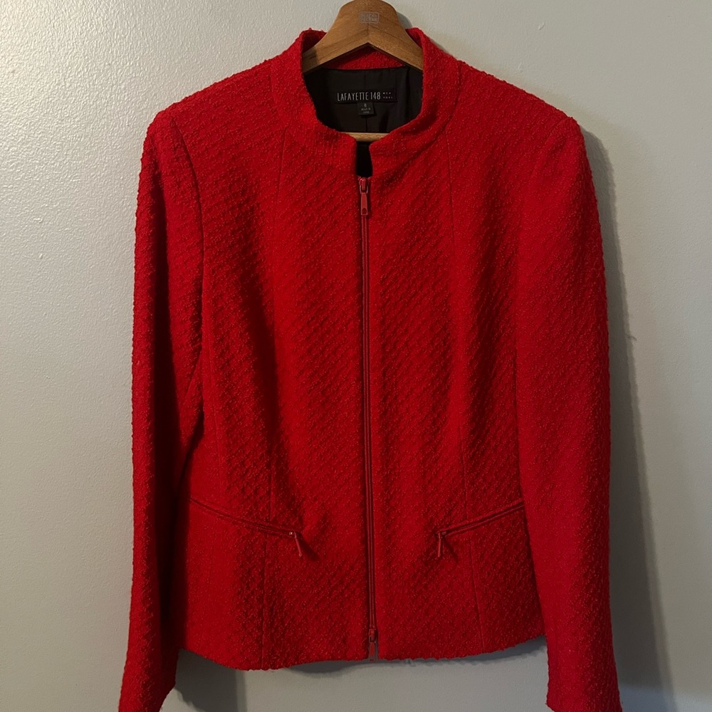 Lafayette 148 Red Zippered Blazer Wool Blend Size 8